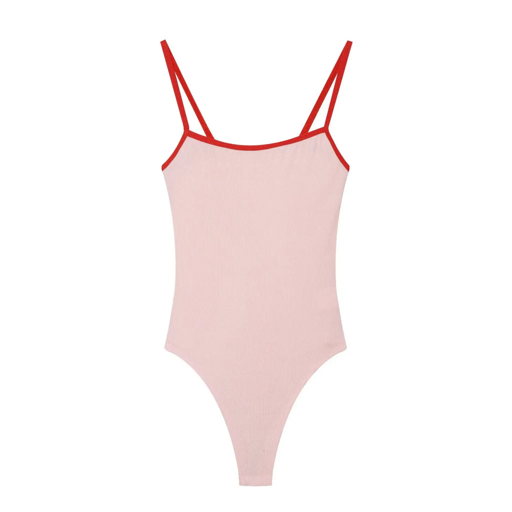 Women's Jumpsuit 2026 Summer New Cute Hot Girl Style Fashion Round Neck Color-Blocked Piping Straps Cotton Blend Fabric