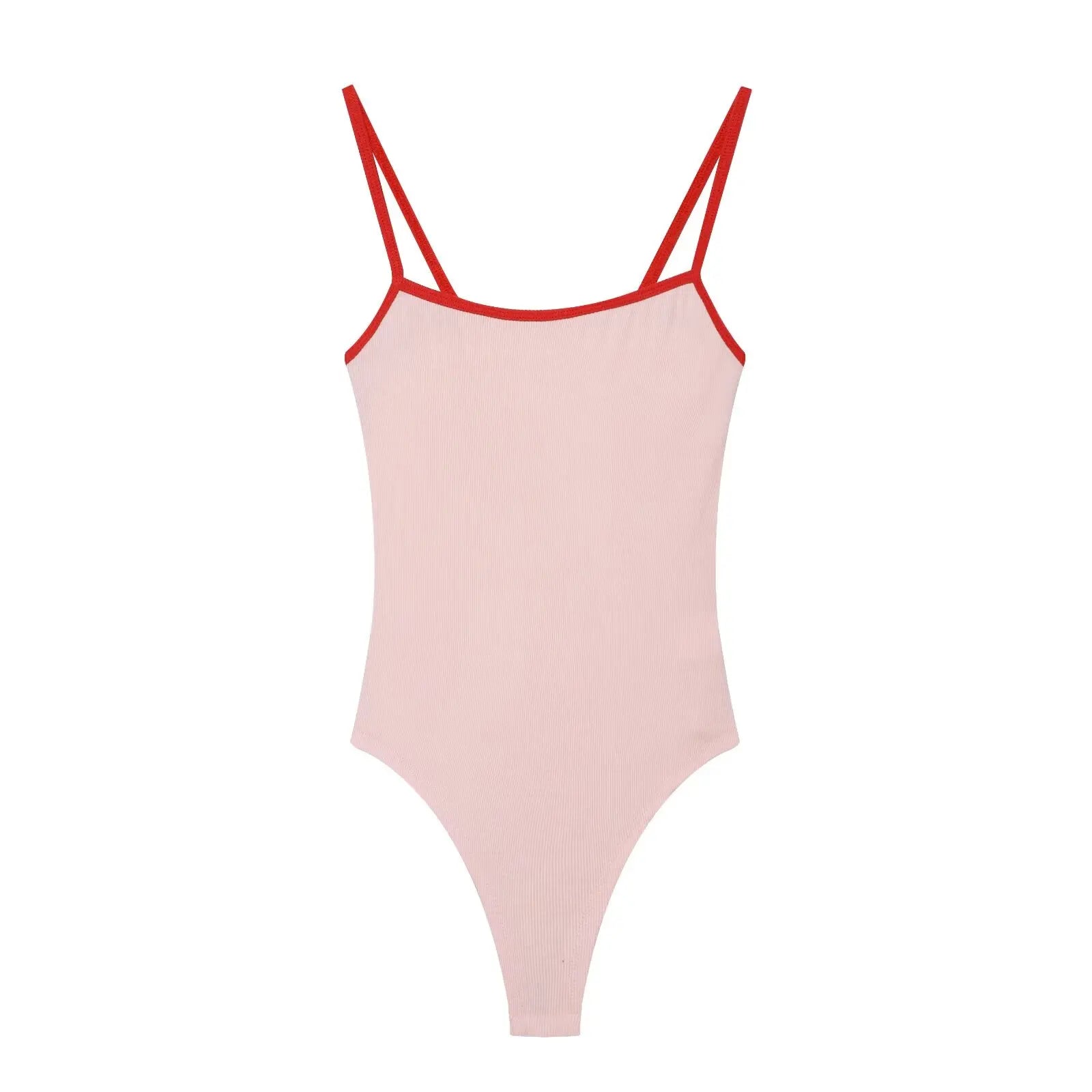 Women's Jumpsuit 2026 Summer New Cute Hot Girl Style Fashion Round Neck Color-Blocked Piping Straps Cotton Blend Fabric