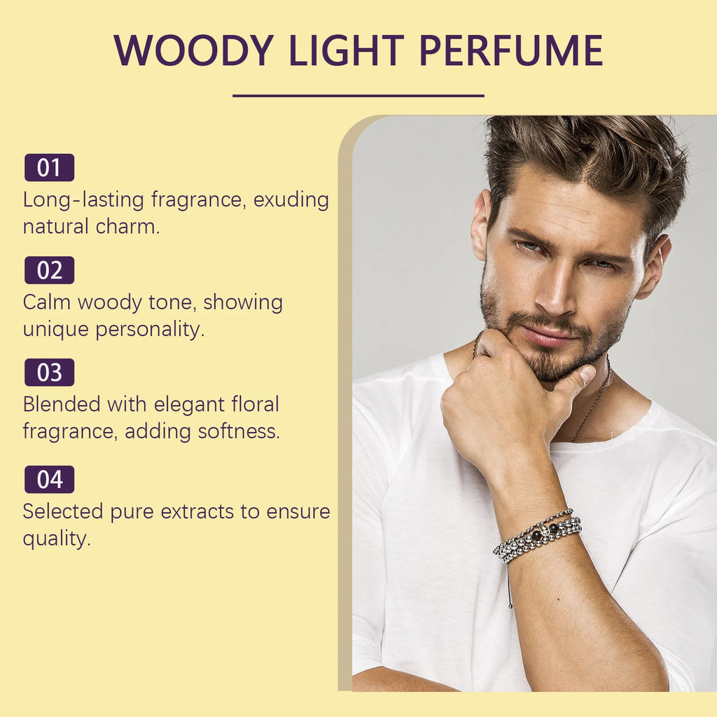 Woody Eau de Cologne: Long-Lasting Fresh Elegant Fragrance, Premium Business Portable Men's Light Perfume
