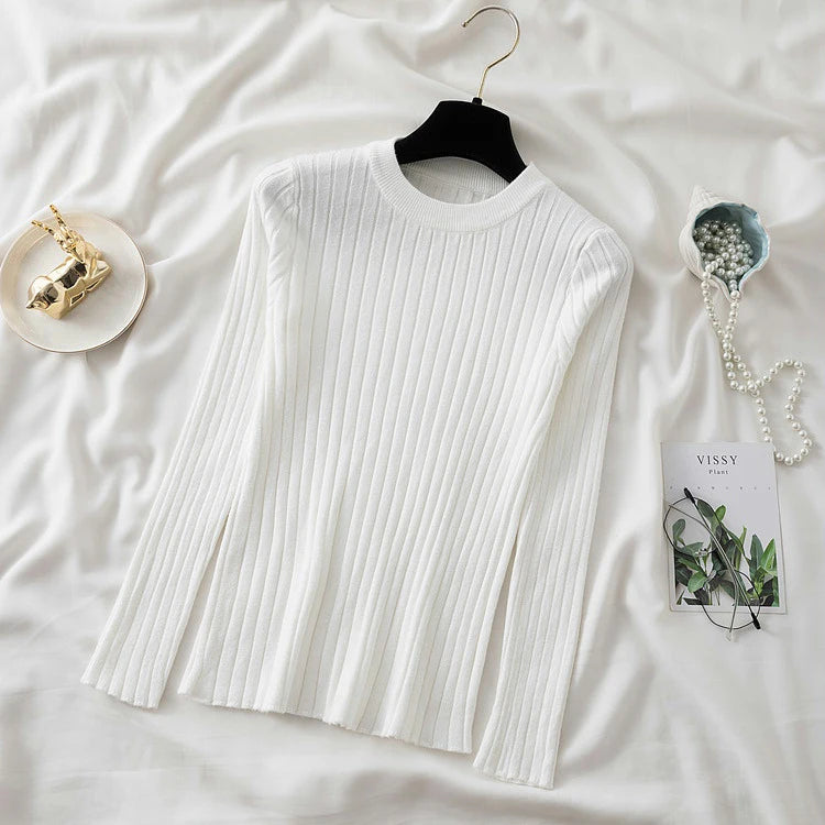 Women Pullovers Sweaters Knit Soft Jumper tops New Autumn Winter Tops O-Neck Ribbed Long Sleeve Korean Slim-fit Female Sweater