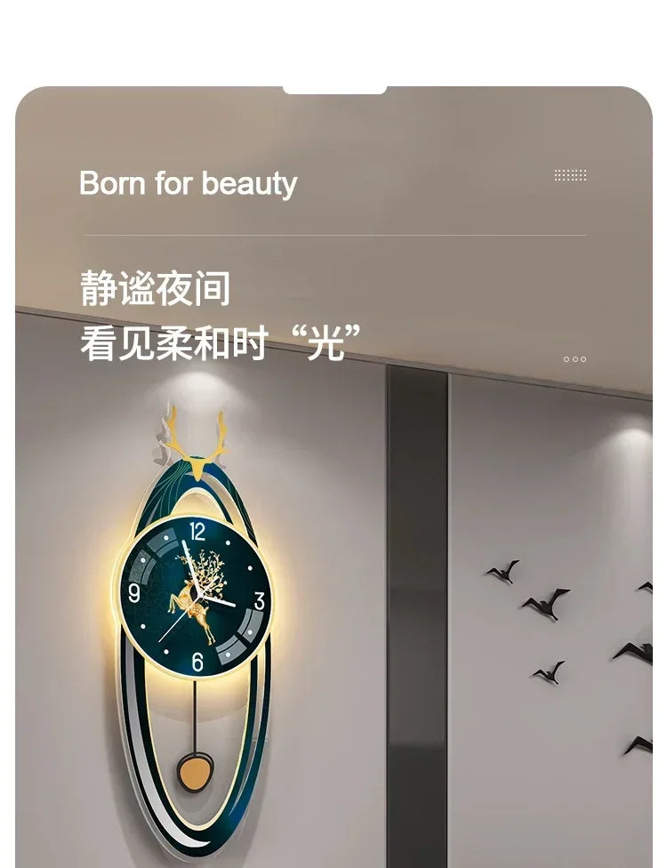 Modern Light Luxury Clock Wall Clock Living Room Creative Simple Home Fashion Atmosphere Wall Wall Clock Lamp Home Decor R8O8C2