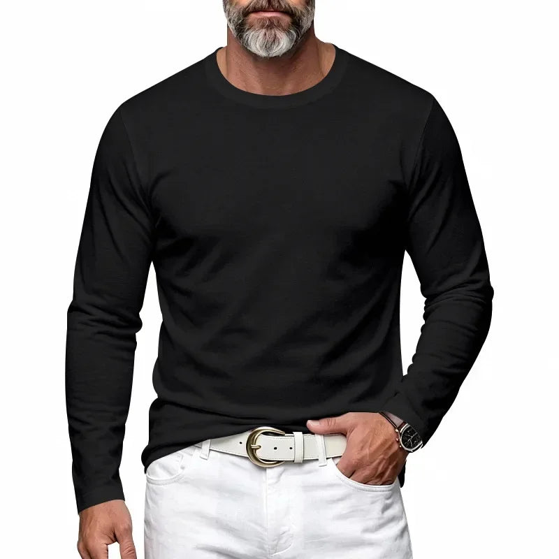 Autumn and Winter Men's Thin Casual Crew Neck Pullover Loose Versatile Breathable Commuter Long Sleeve Bottom T-Shirt