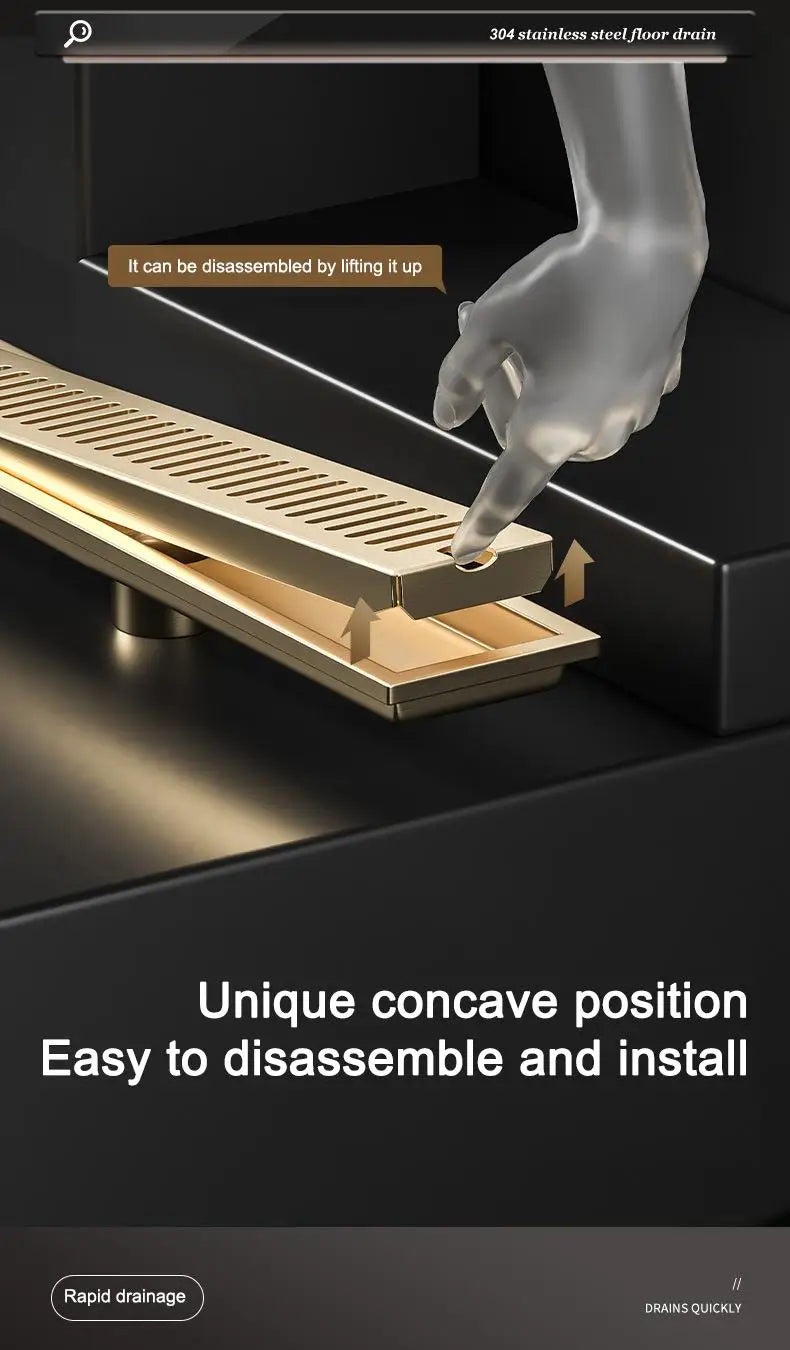 20/30/40/50/60cm Stainless Steel Shower Floor Drain Bathroom Rectangle Linear Floor Drainage Floor Drain with Strainer Covern