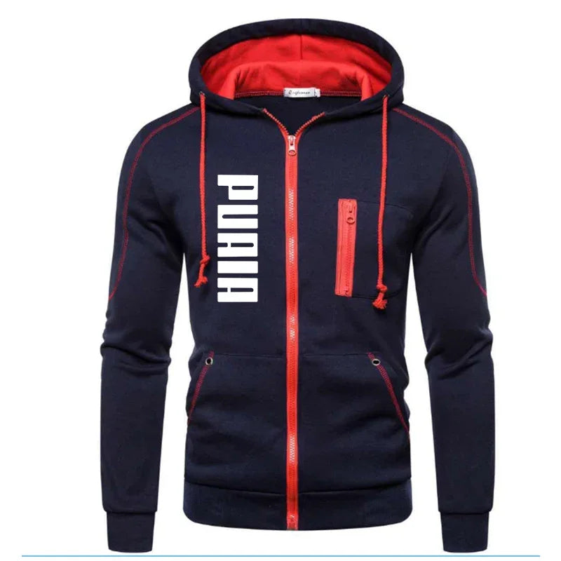 New autumn and winter thickened men's zipper jacket + pants two-piece set, fashionable outdoor jogging men's casual sportswear