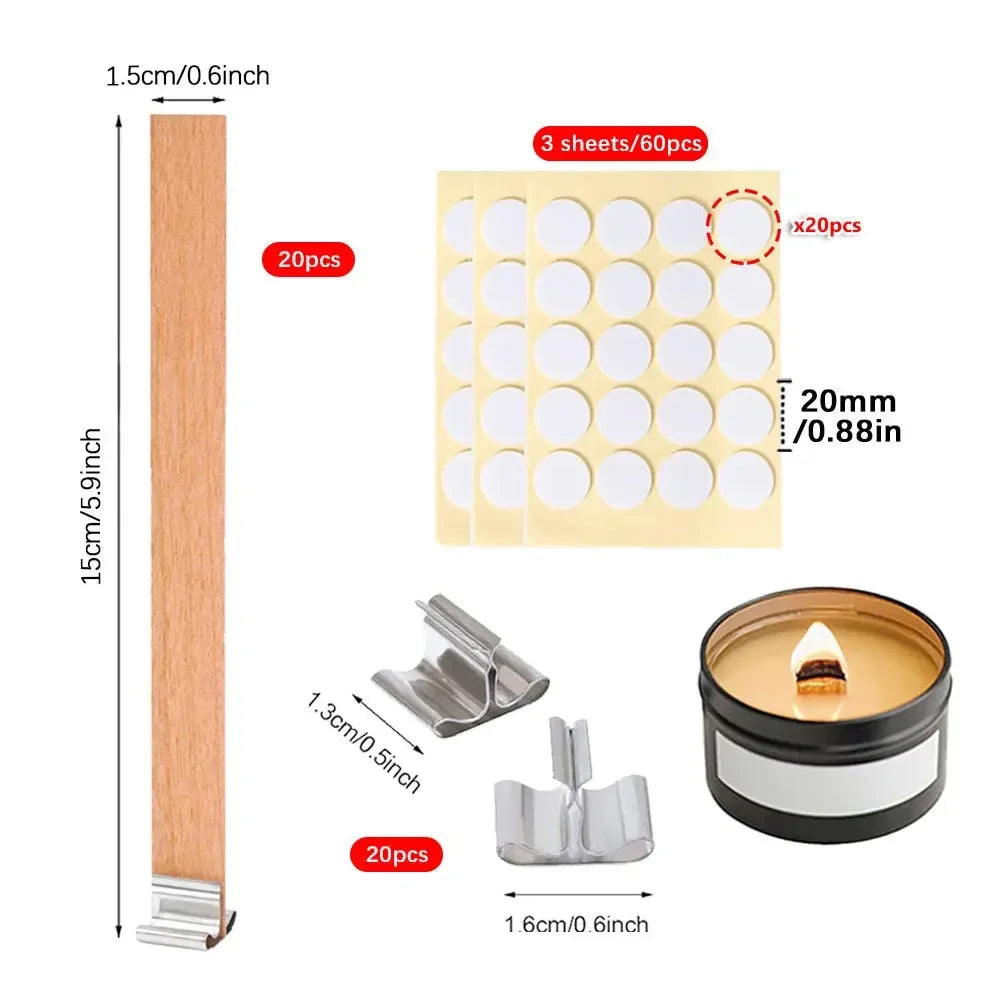 100Pcs Wooden Wick Stick with Base Candle Making Tools Multi Size Candlewick for Scented Candles Wedding Decor DIY Birthday Gift