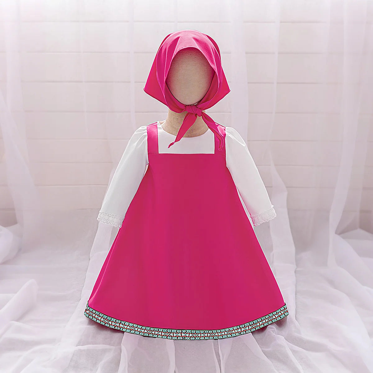 Ma Sha Bear Girls Party Maid Dress 2pcs Toddler Lolita 1st Birthday Wedding Princess Prom Dress Carnival Halloween Kids Clothing