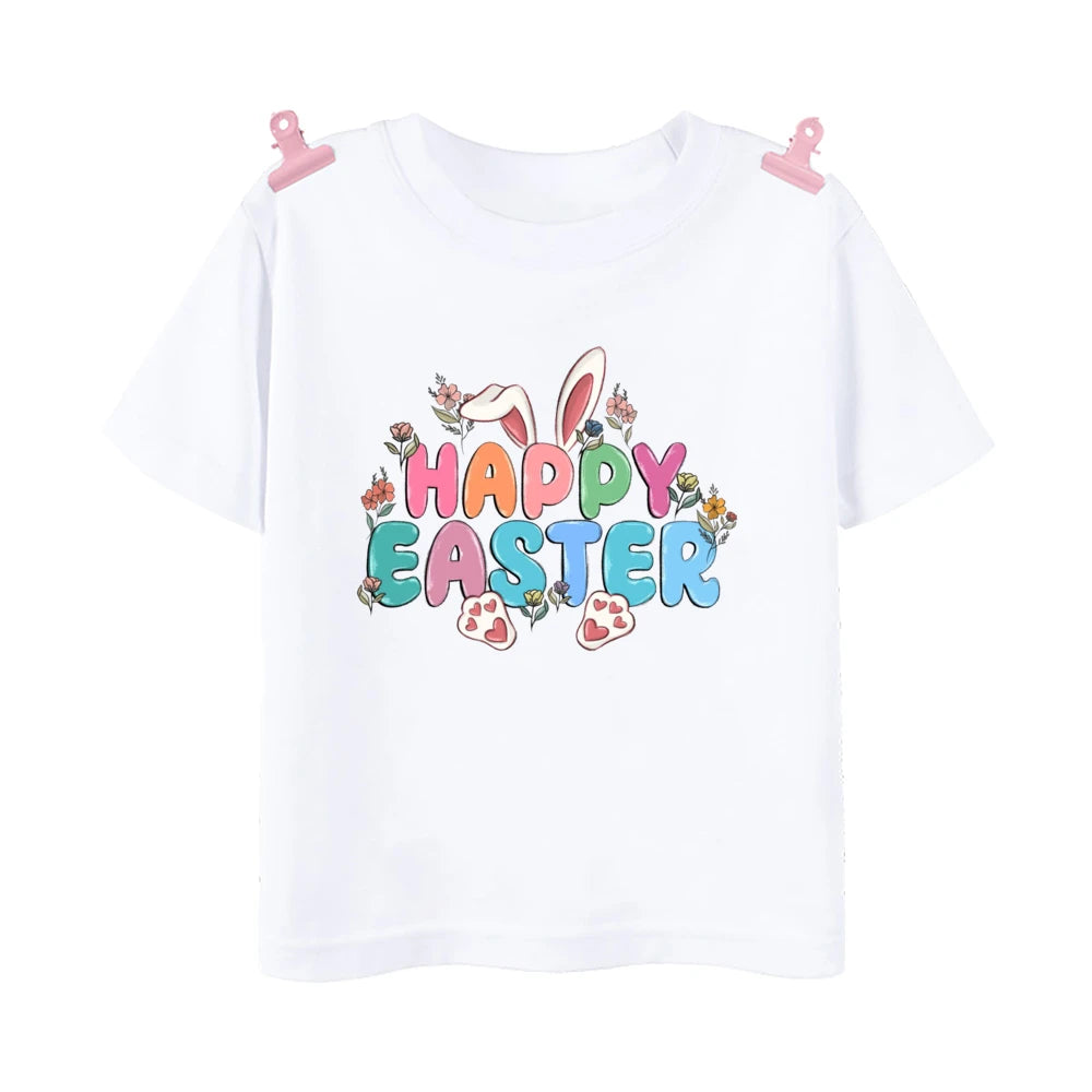 Happy Easter Bunny Print Kids Shirt Easter Party Boys Girls Outfit T-shirt Child Holiay Clothes Children Short Sleeve Shirts Tee