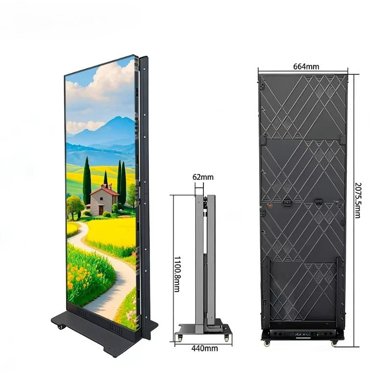 Floor Standing Large Poster Display P1.25P2.5p1.86 Portable Indoor LED Display Screen Advertising Folding Poster Screen