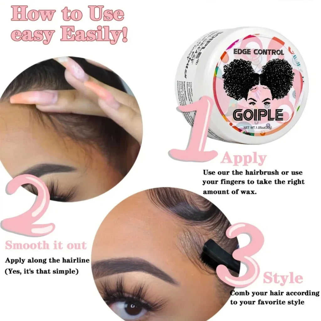 GOIPLE Extreme Hold Braid Gel-Styling Hair Wax for Cornrows, Locs, Twists and Fashionable Braids & Edge Control Gel & Brush 3pcs