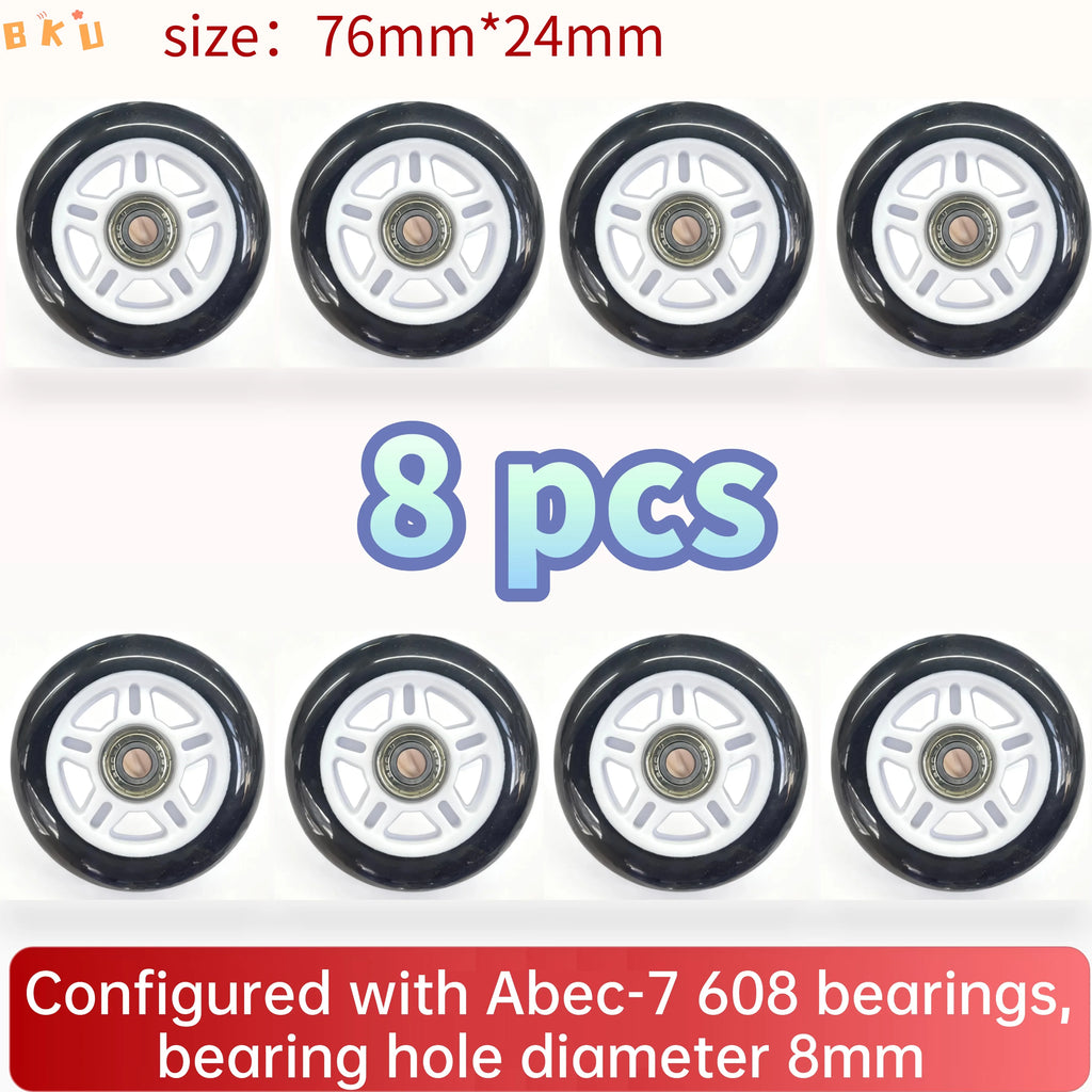 8-Piece PU Replacement Wheels 76mm(3") with ABEC-7 Bearings, PP+PU Material Fit Inline Skates/Kids Scooters/Strollers/Luggage