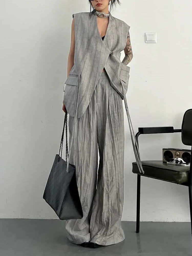 BJTZ Loose Tie-dye Designer Women's Set 2025 Spring Summer New Two Piece Sleeveless Versatile Top Vest Loose Wide Pants Female
