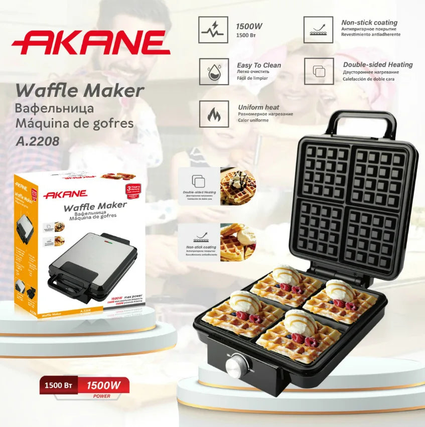 1500W Sandwich Maker Electric Waffle Makers 4 Pan Double Heating Non-Stick Egg Cake Oven Waffle Cake Machine for Kid's Snacks