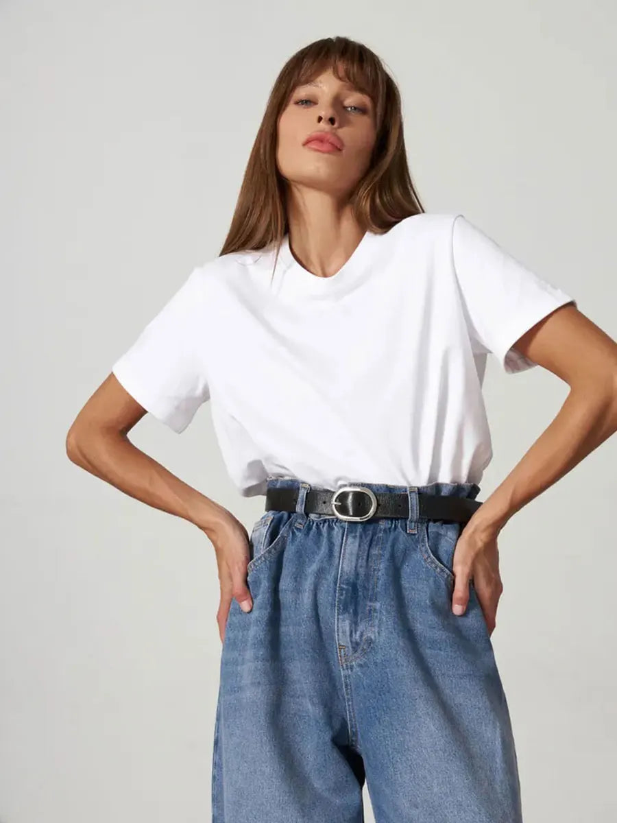Cross border hot selling cotton T-shirt with round neck and short sleeves for European and American women loose basic top