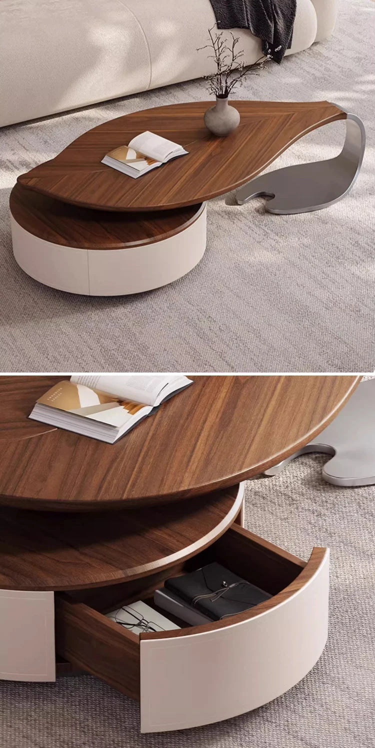 Custom Modern Leaf Shape Walnut Veneer Coffee    Light Luxury Living Room Home New Designer Creative Special Shape Coffee Tab