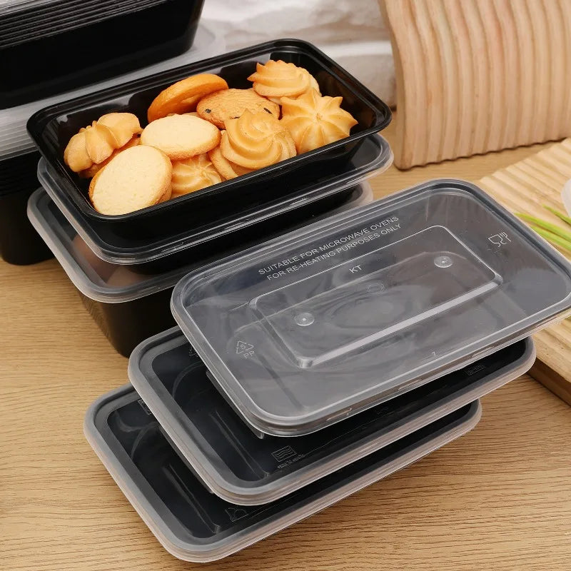 10/20x Food Storage Containers with Lids Meal Prep Containers Disposable Leakproof Black Lunch Bento Boxes Kitchen Tableware