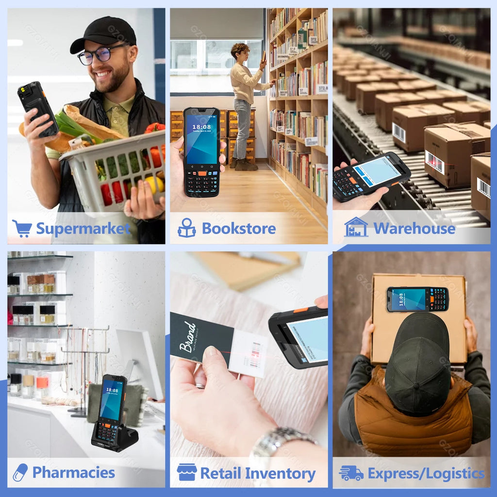 Android 14 Data Collector Wireless Wifi Bluetooth Handheld Terminal 1D 2D QR Barcode Scanner 3+32GB Running With Charger Station