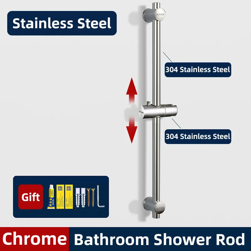 Bathroom Shower Seat Holder Rod Rail Wall Mounted Shower Slide Bar Adjustable Handheld Shower Bracket 304 Stainless Steel