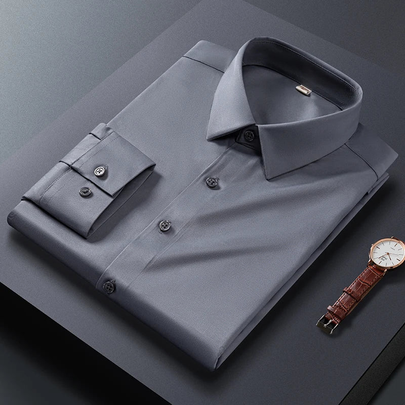 Men Shirt Glossy Long Sleeve Plus Size 5XL 6XL 7XL Oversize Loose Casual Dress Shirt Autumn Comfortable Office Work Business