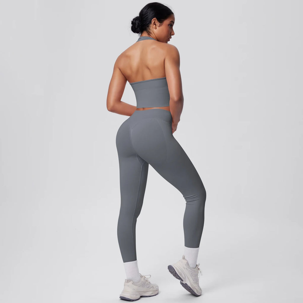 Rooftrellen 2PCS/set Women Gym Sports Yoga Set Breathable Shockproof Workout Top Backless Bra Push Up Fitness Pants Yoga Set
