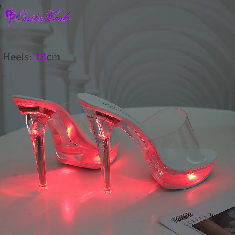 Transparent platform selling color LED light stiletto heels summer ladies cool casual sandals pole dance stripper shoes