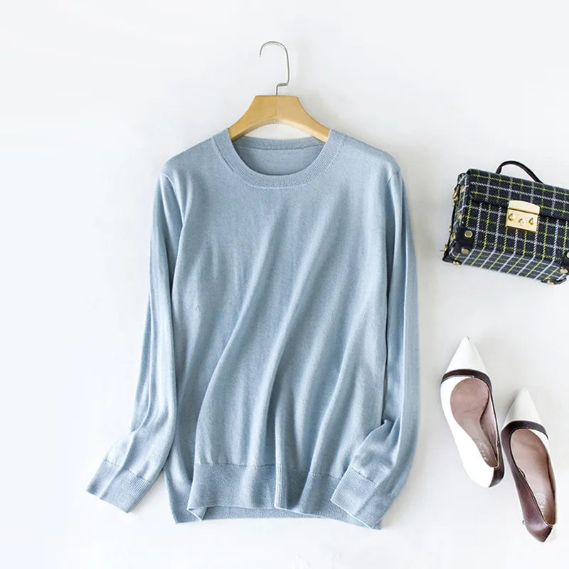 SuyaDream Woman Basic Sweaters Silk and Cashmere Blend O neck Pullovers Solid Sweaters 2024 Fall Winter Bottoming Shirts