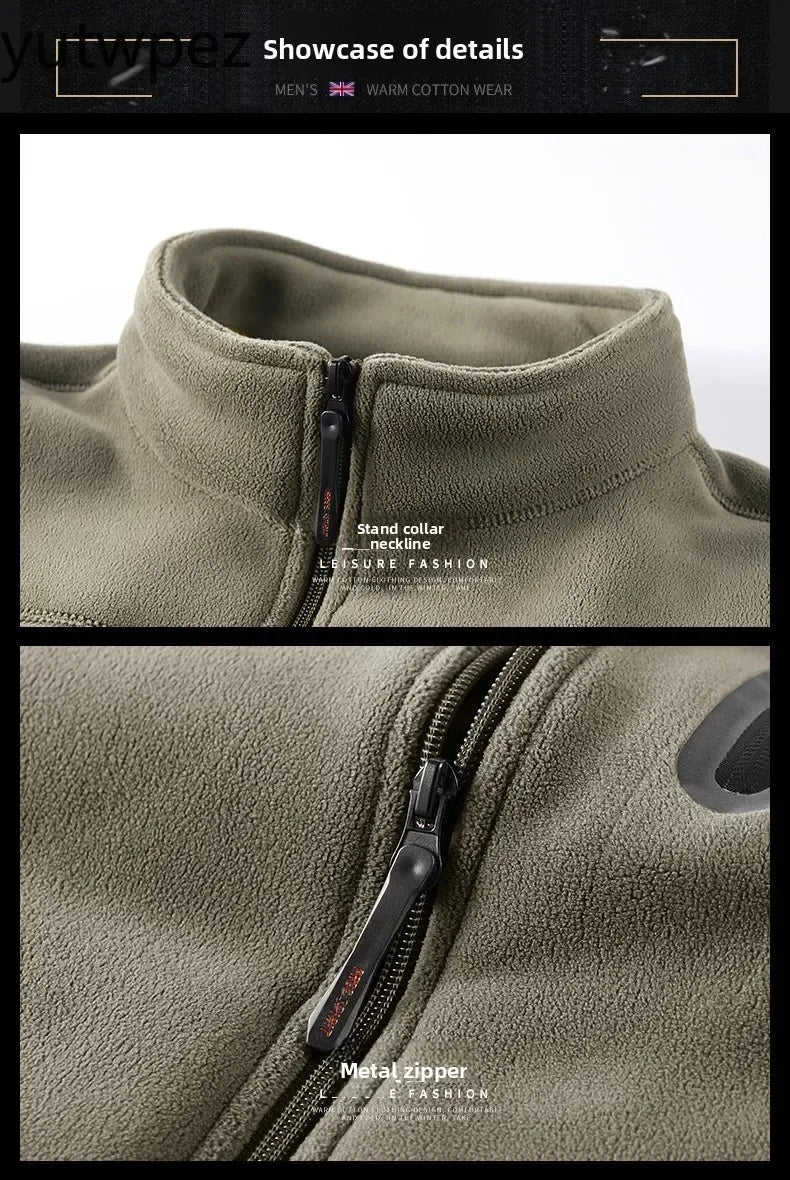 Men Climbing Double Thickened Pocket Jacket Outdoor High Collar Windproof Ski Sweatshirt Coat Man Snow Winter Warm Fleece Jacket