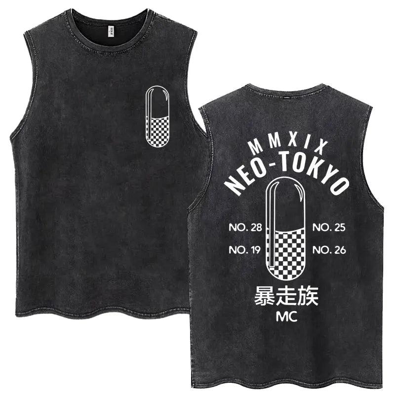 Washed Japan Anime Akira Retro Tank Tops 90s Science Fiction Movie Shotaro Kaneda Sleeveless T Shirts Cotton Casual Loose Vests