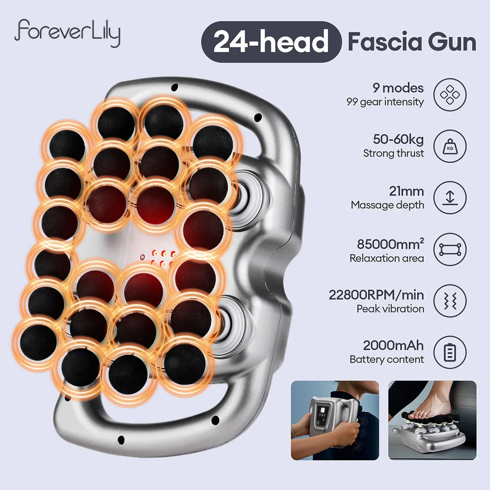 24-Head Fascia Gun 99 Levels Strength High-Frequency Vibration Body Massage Gun Back and Waist Massager Neck Shoulder masajeador