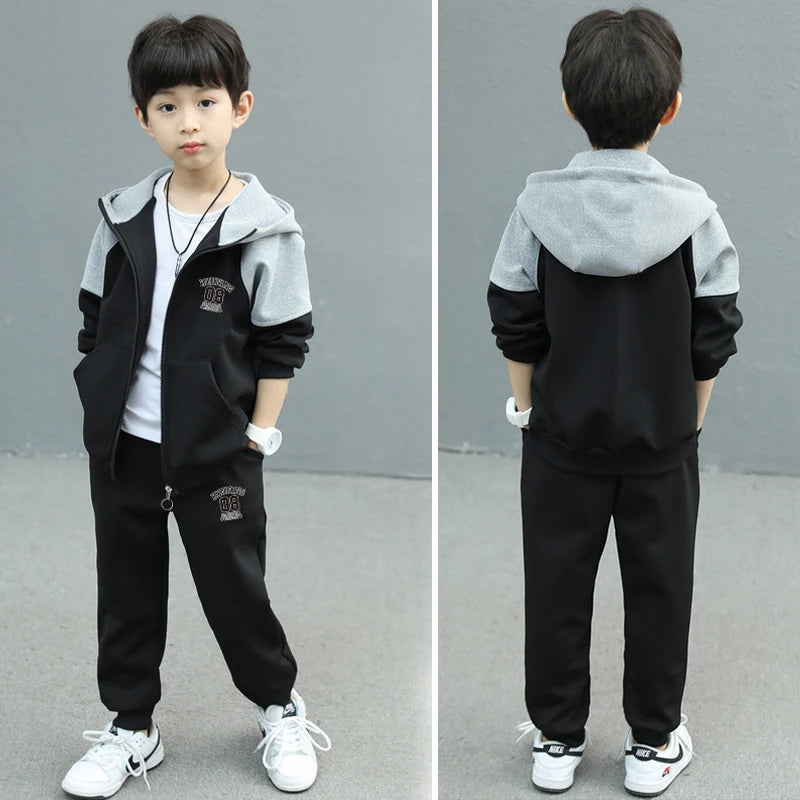 Spring Autumn Teenage Boys Clothing Set Letter Hooded Jacket + Pants 2Pcs For 5-14 Years Kids Tracksuits Children Casual Outfits