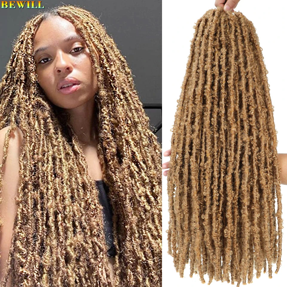 BEWILL 12 14 18 24 Inch Butterfly Locs Crochet Hair Pre-looped Synthetic Distressed Faux Braids Hair Soft Locs Goddess Locs Hair