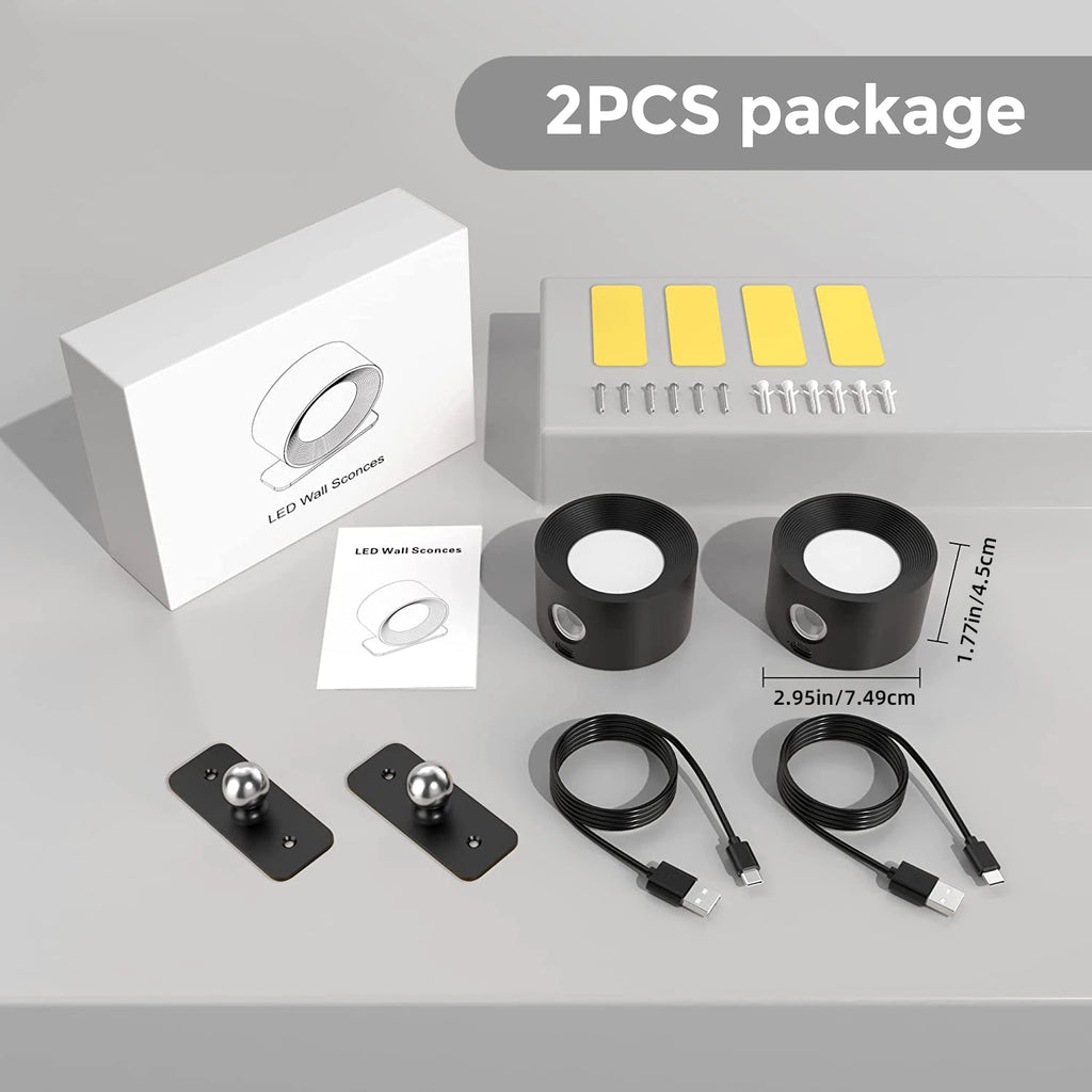 LED Wall Sconces light, 3 Brightness Levels 3 Color Modes Wall Lights, 2000mAh Battery Operated 360° Rotatable Touch Control