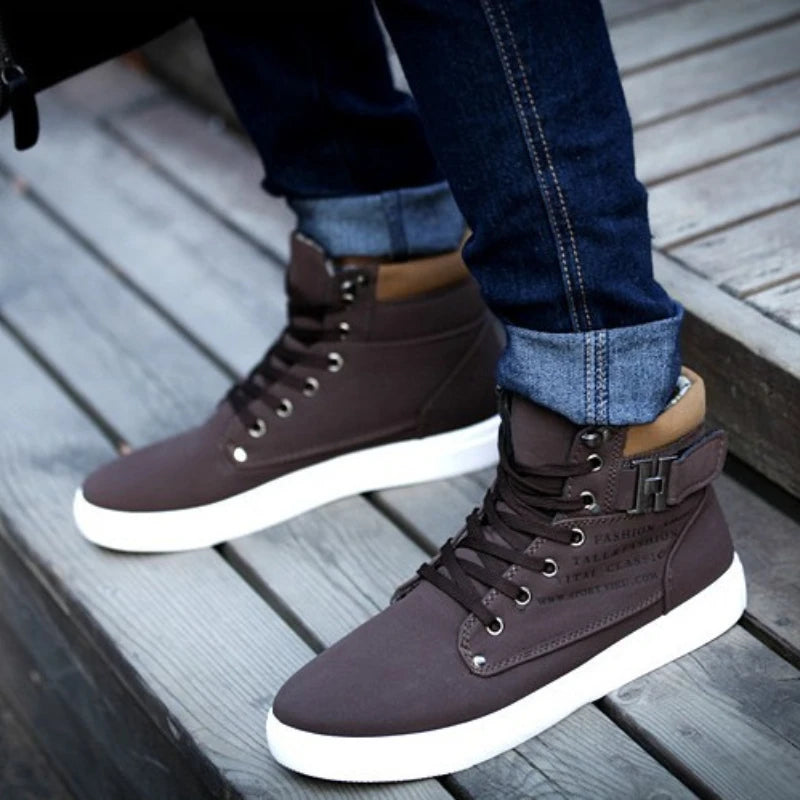 Men's High Top Sneakers Casual Vulcanized Shoes Spring/Autumn Men Shoes High Quality Frosted Faux Suede Casual Platform Shoes