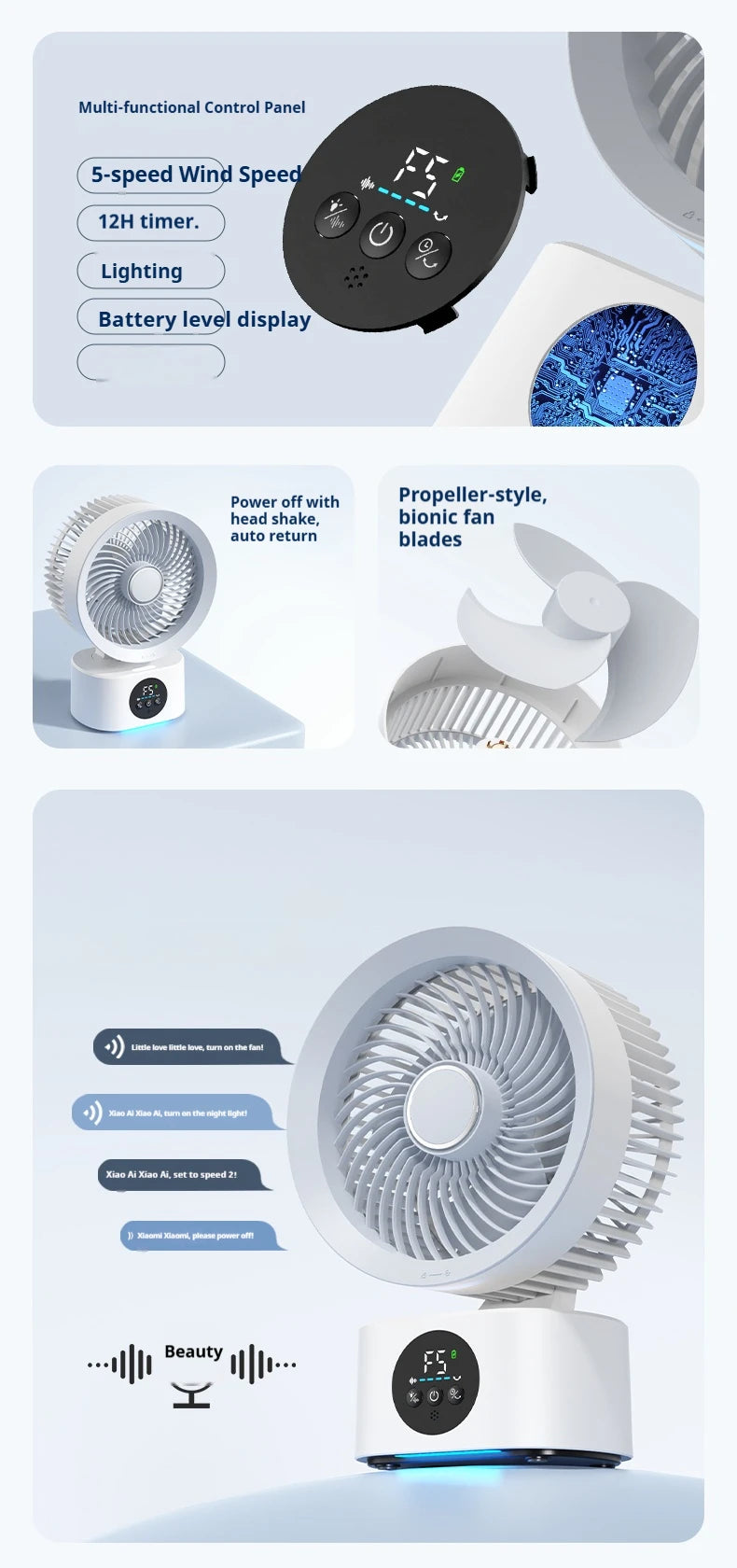 HOMEFISH USB Rechargeable Wall‑mounted Fan Foldable Swivel Portable Fan Built‑in Night Light Household Air Cooling Fan