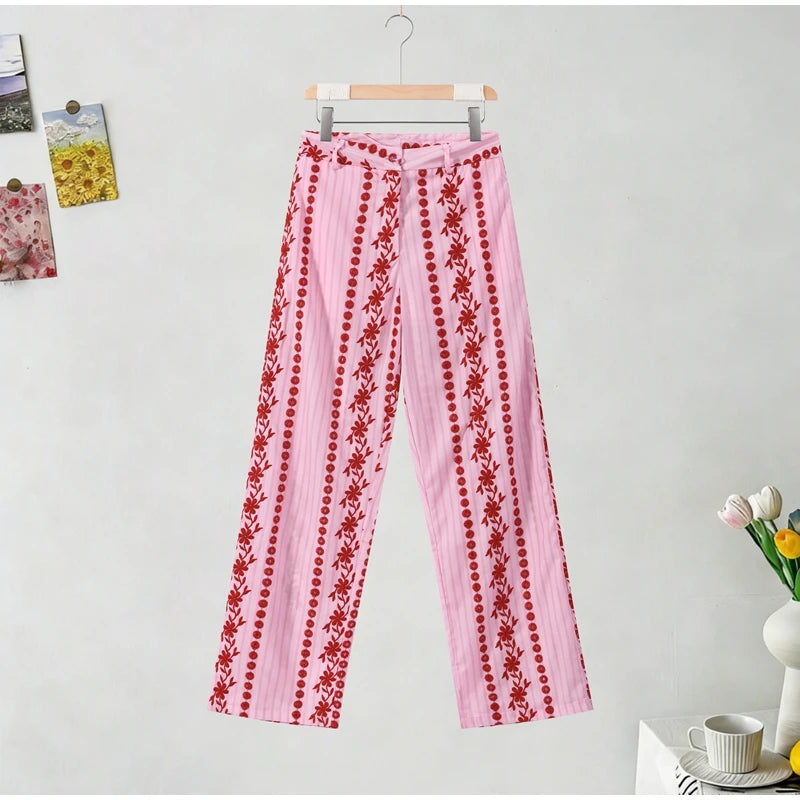 Casual Print Embroidery Pants Women High Waist Straight Hollow Out Trousers Female 2026 Spring Summer New Chic Cotton Streetwear