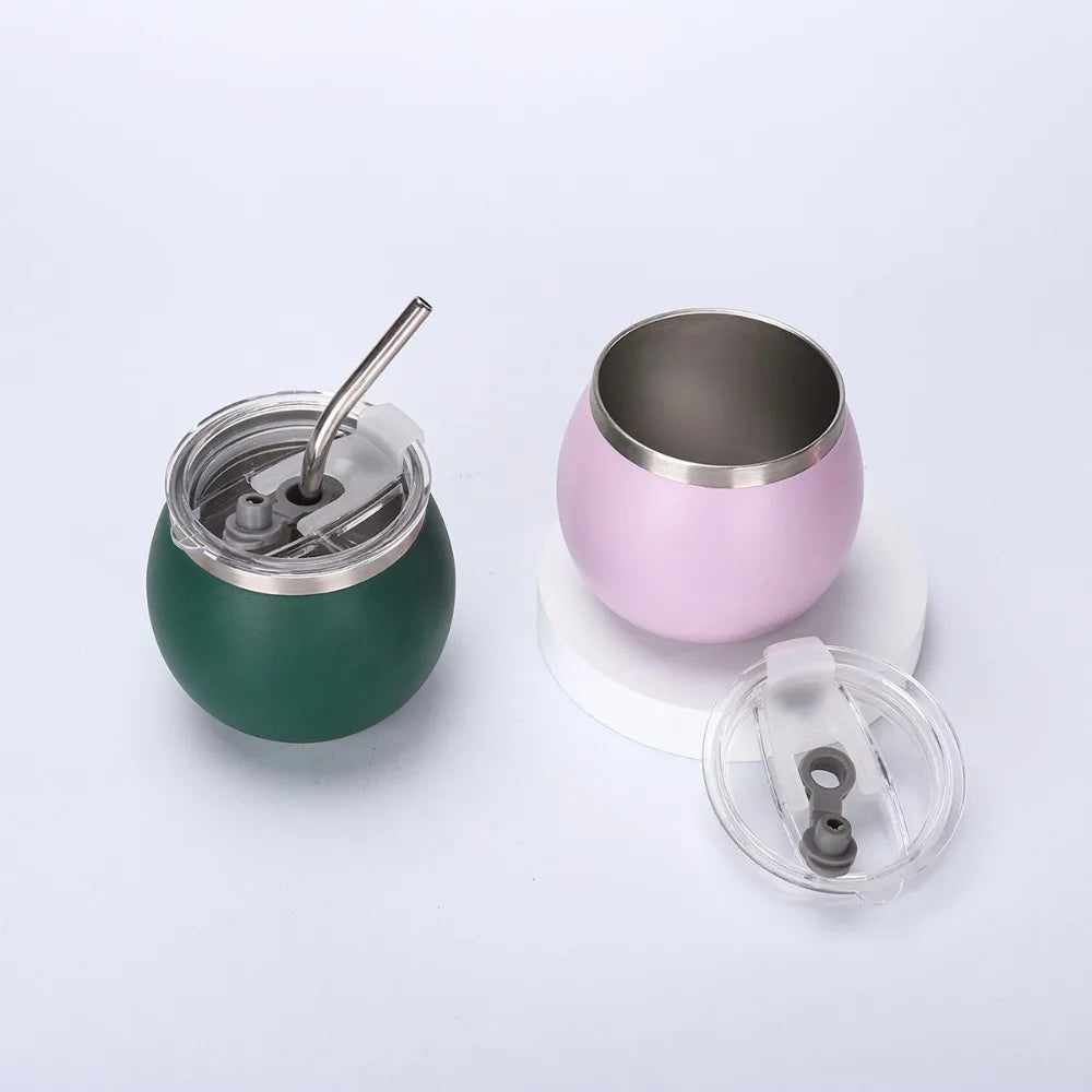 Mini Double Wall Argentine Yerba Mate Cup 5oz Stainless Steel Insulated Cups with Straw and Lid Tumbler Cup Outdoor