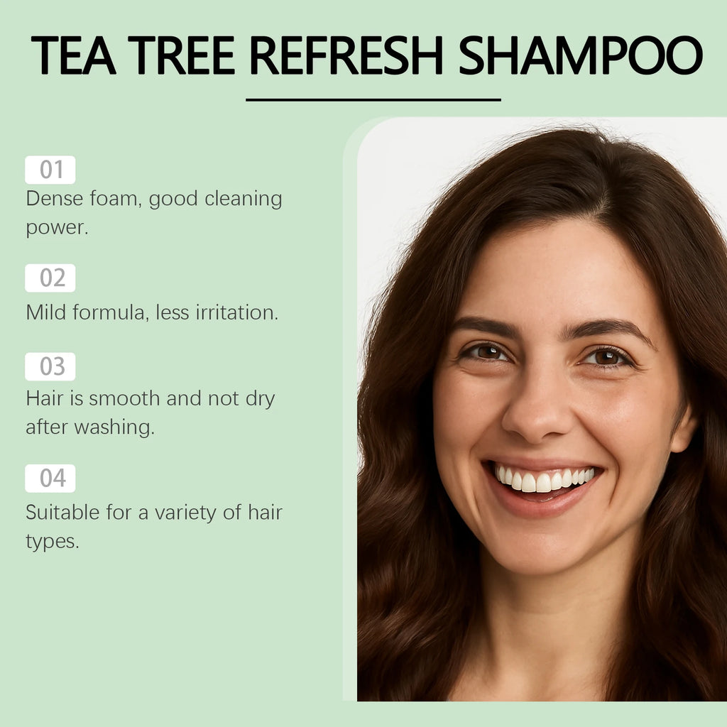 Tea Tree Oil Refreshing Hair Shampoo Deep Cleaning Nourish Scalp Remove Dandruff Reduce Breakage Frizz Smooth Hair Care Shampoo