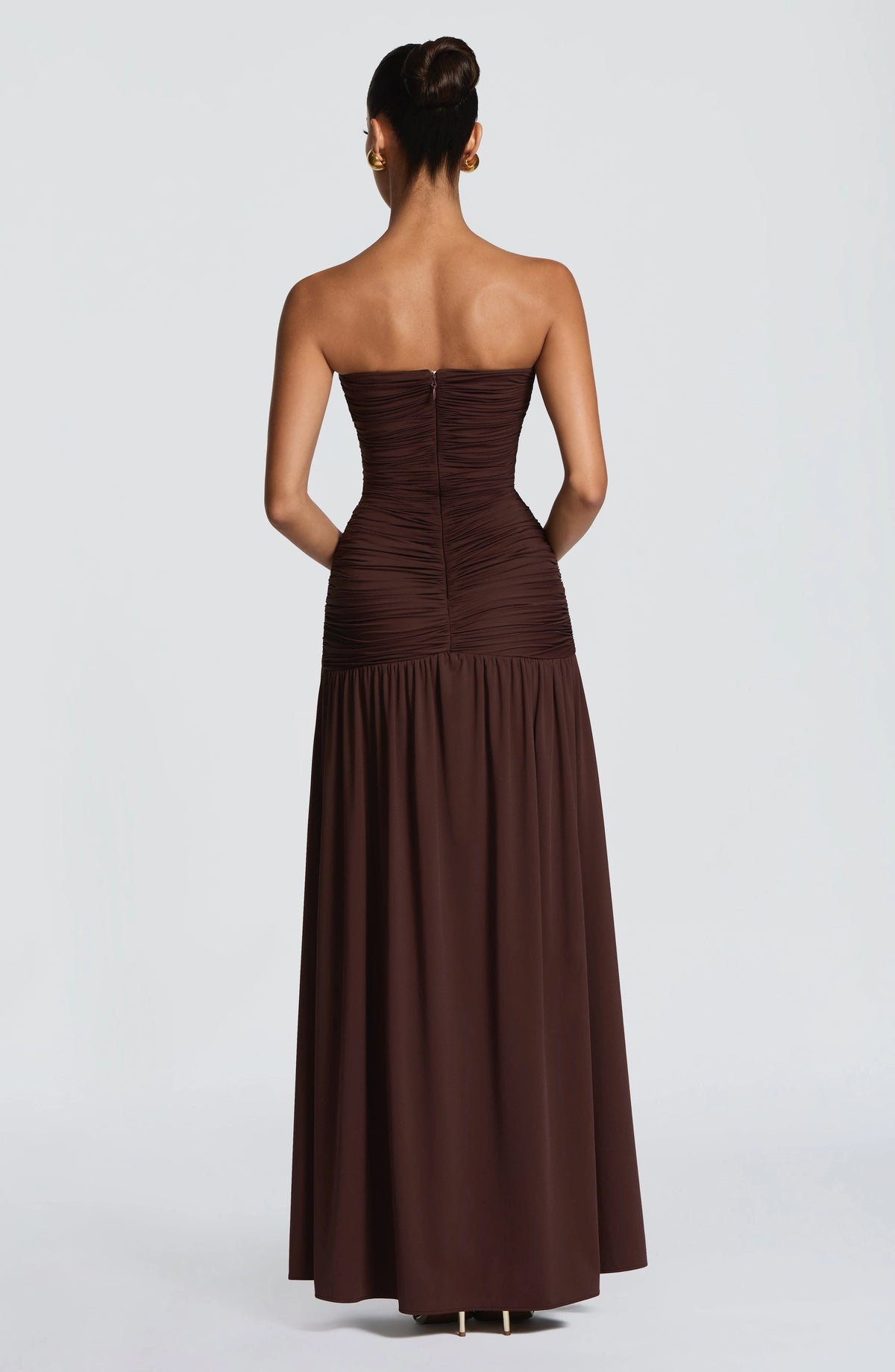 Strapless Deep V Ruched Maxi Dress High Split Formal Evening Gown Women Wedding Guest Party Long Dresses