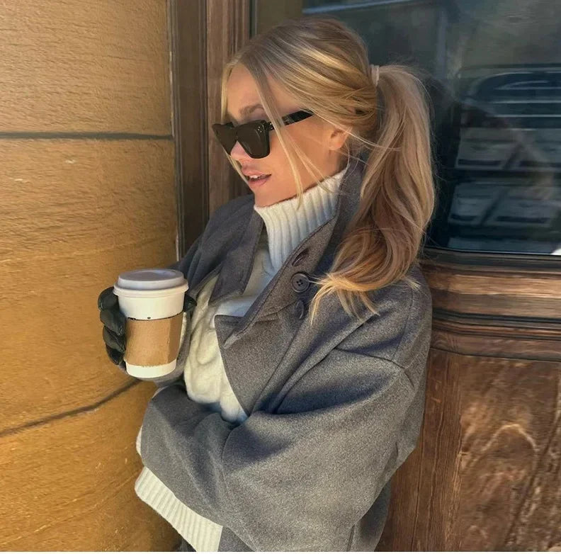 Autumn Stand Collar Jackets for Women Loose Woolen Fabric Single-breasted Coat Women Solid Color Versatile Short Jacket Women