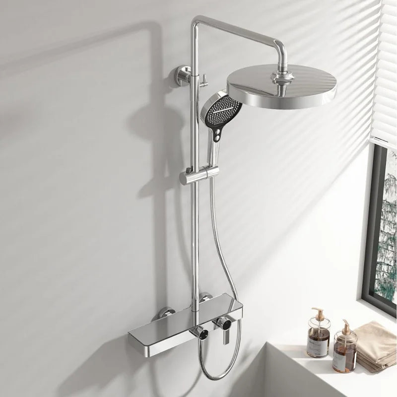 Gray Bathroom Shower System Set Multifunctional Knobbed Triple Function Water Outlet Hot and Cold Control Pressurized Shower Set