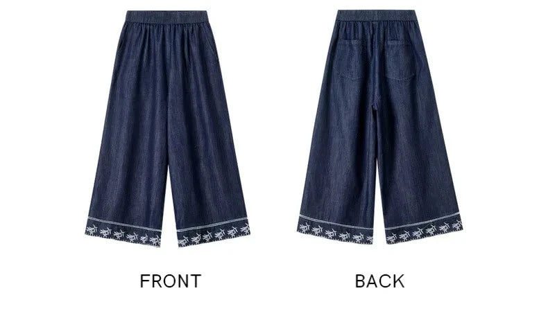 SENTUBILA Summer Demin Pant Sets Woman 2 Piece Outfits 2026 Vintage Flora Embroider Tops Cropped Pant Women's Suit W52ZC2349