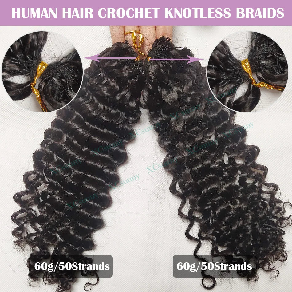 Water Wave Crochet Human Hair Curly Invisible Knotless Crochet Human Hair Extensions With String In The Middle Pre Separated