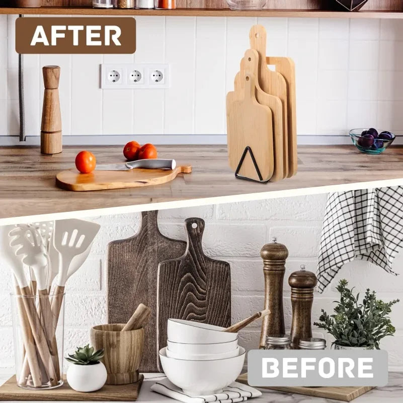 Sturdy Kitchen Storage Shelf , Heavy-Duty Metal Cutting Board Organizer-Space-Saving Kitchen Storage Rack with Triangular Design