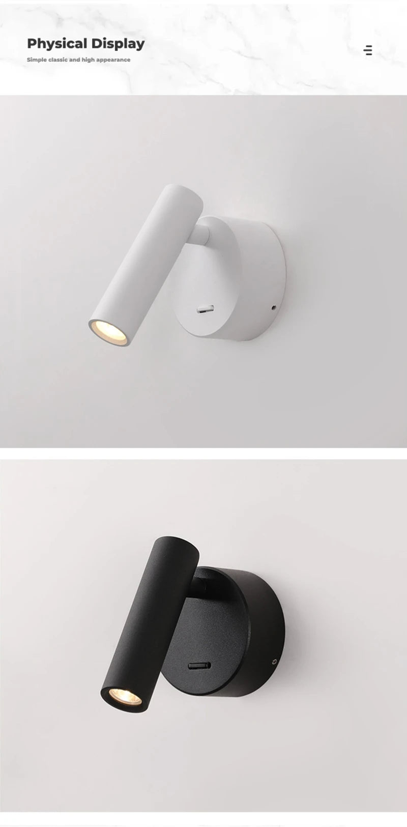 LED Wall Lamps with Switch Rotatable Adjust Aluminum 3W Spotlight Bedside Reading Light Hotel Bedroom RV Sconce Light Fixture