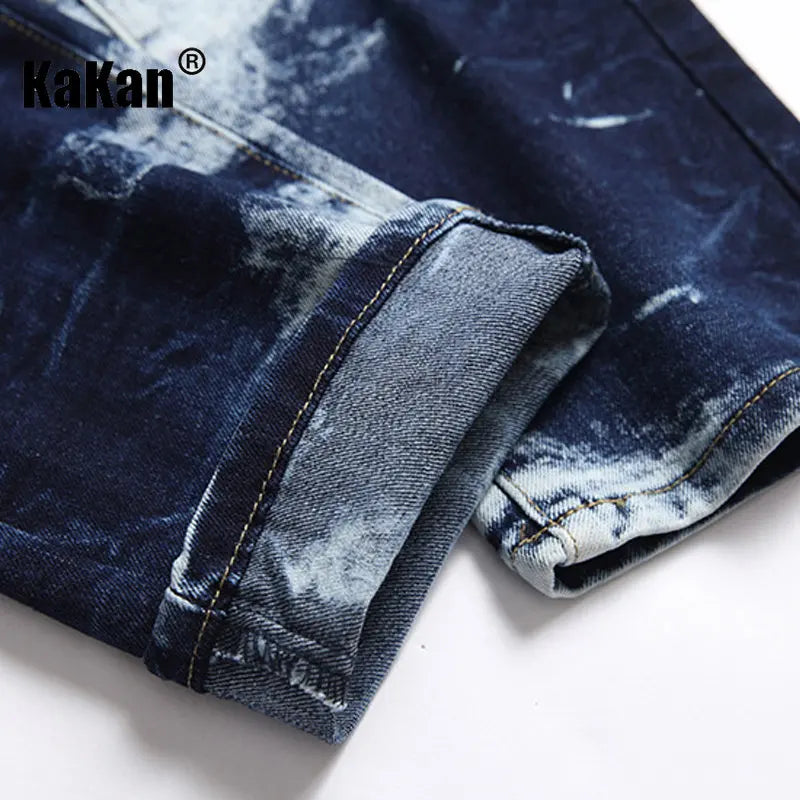Kakan - New European and American Elastic Slim Fit Jeans for Men, High Street Novelty Deep Blue Long Jeans K36-L007