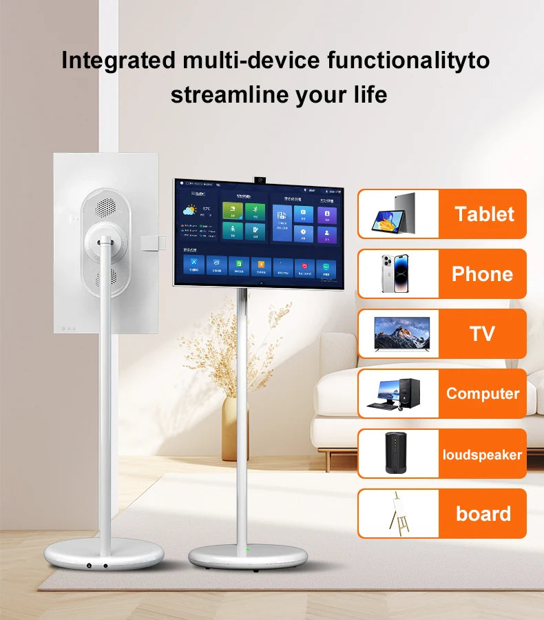Floor-Standing TV Stand,32 Inch Monitor Screen Digital Signage Touch Screen Android 15 4+128GB Smart TV Display Portable TV Moni