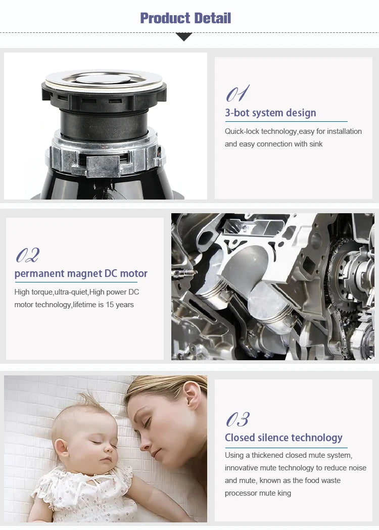 Airo Kitchen Appliances Sink Waste Disposer Ultra Silence Under Sink Garbage Disposal Powerful Sink Food Grinder Factory