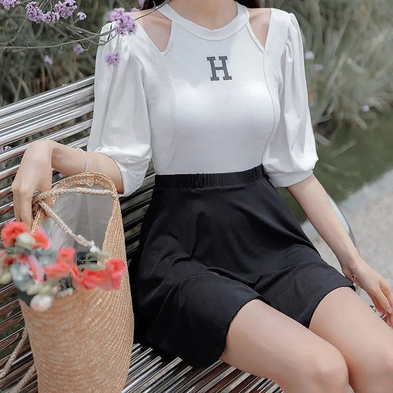 Bikini Sets Women Simple Fashion Backless Sexy Sleeveless Casual Vacation Summer Bathing College Girls Korean Style Swimsuit New