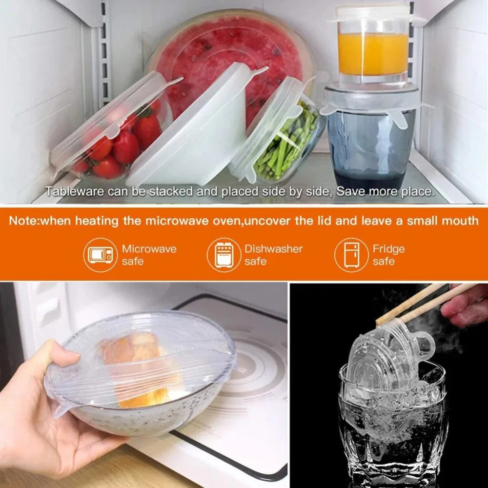 6PCS New Reusable Fresh-keeping Cover Kitchen Gadgets Non-slip Silicone Lids Stretch Bowl Cap
