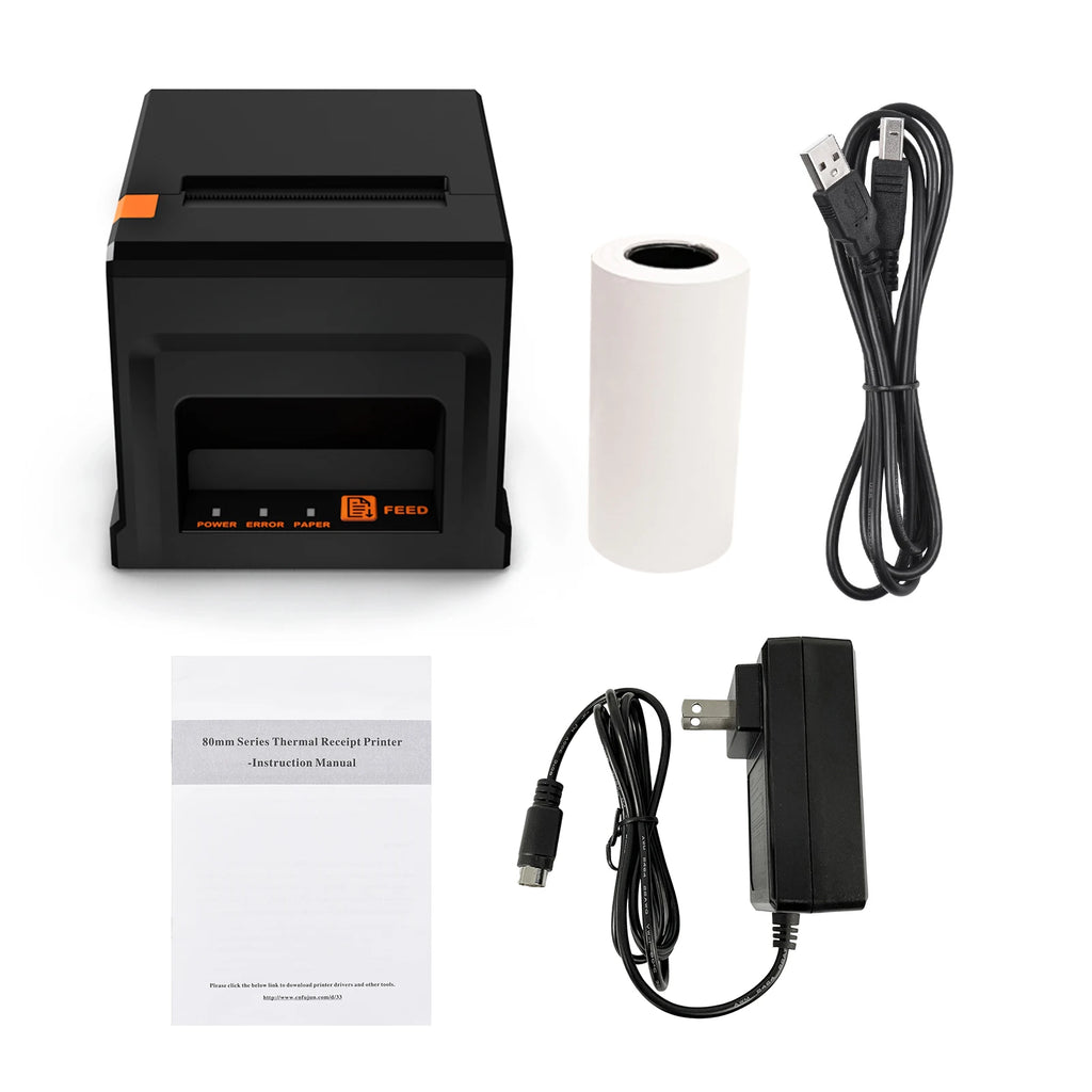 80mm Receipt Printer POS Printer with Auto Cutter Desktop Direct Thermal Printing Support ESC/POS for Restaurant Supermarket