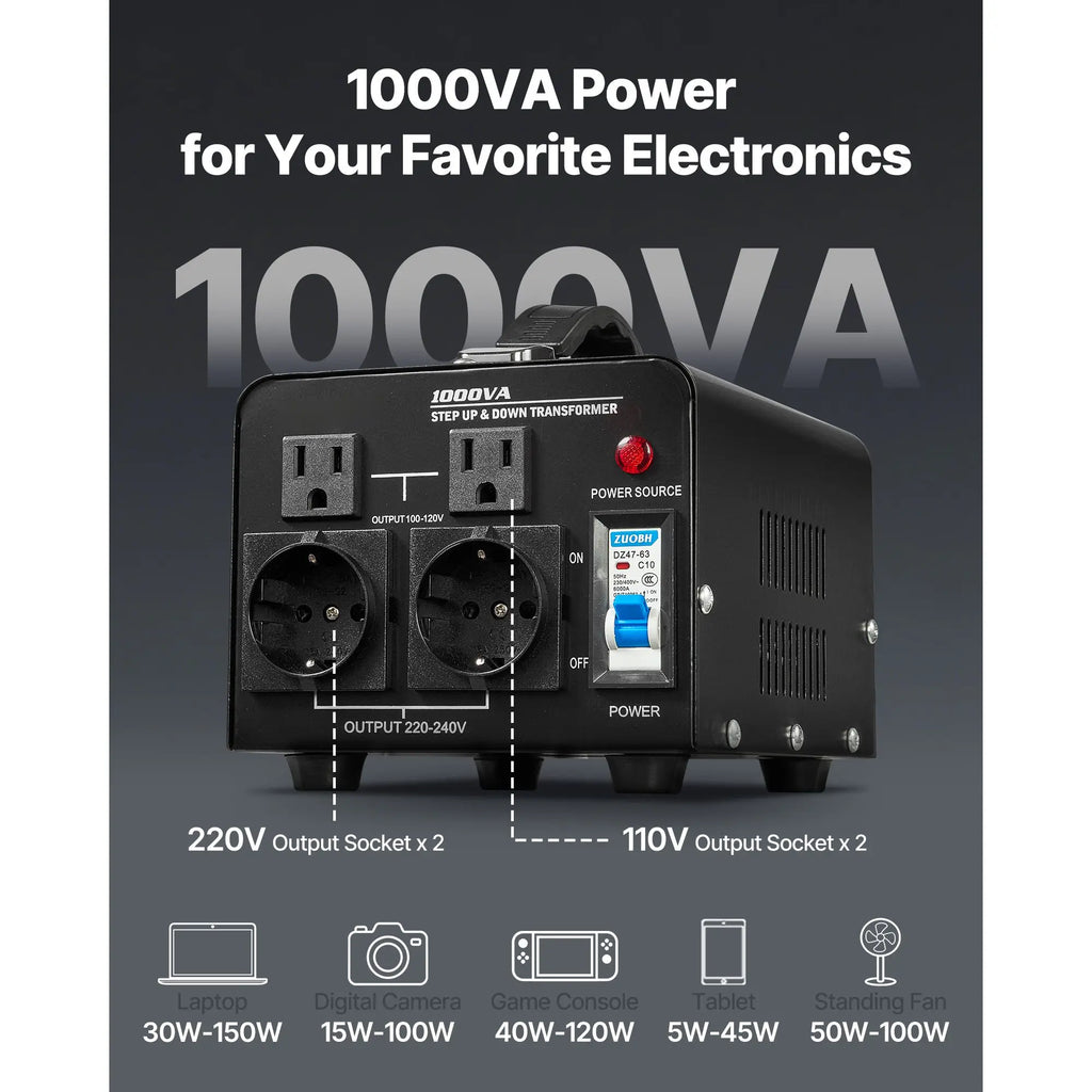 Voltage Converter Transformer, 1000VA, Heavy Duty Step Up/Down Power Transformer, Convert from 110V to 220V and 220V to 110V